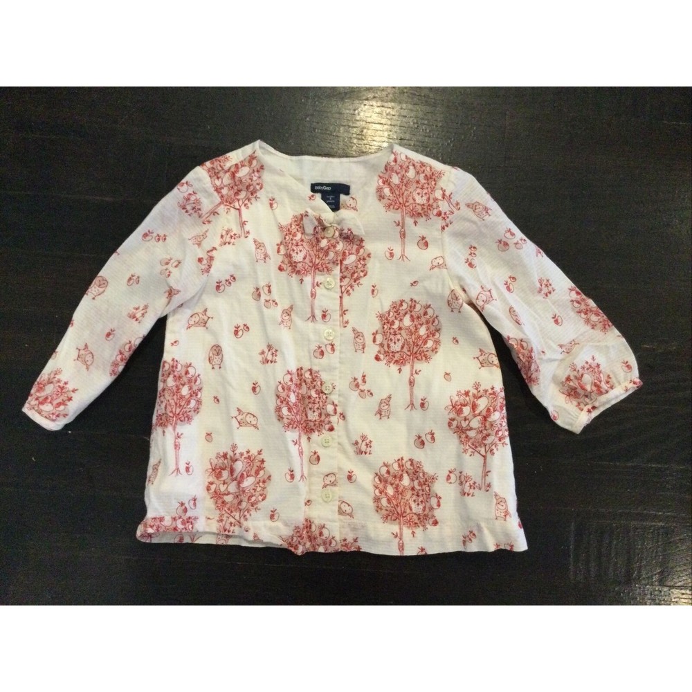 Baby Gap Owl Tree Shirt Jacket Button Front Toddler Size 5 Years Lined Red